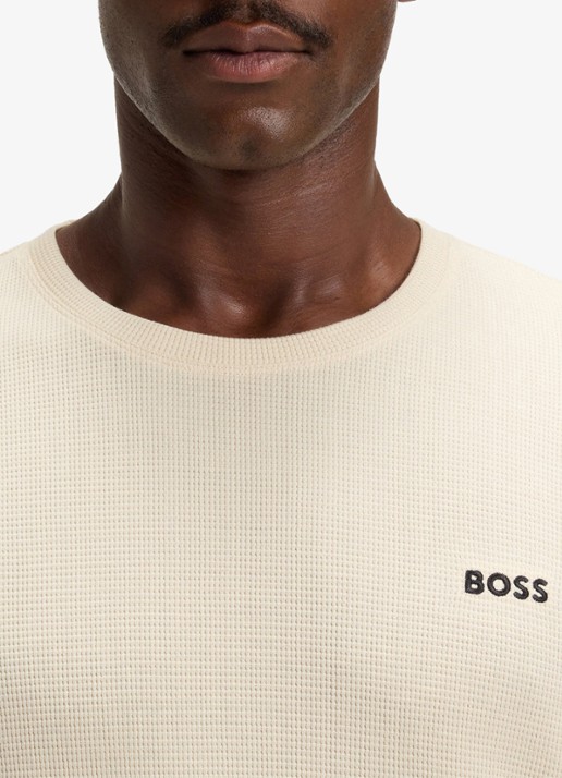 BOSS Pyjamatop met structuur en logo - detail 5 beige