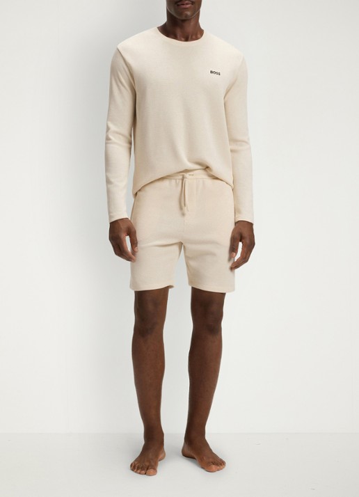 BOSS Pyjamatop met structuur en logo - voorkant 3 beige