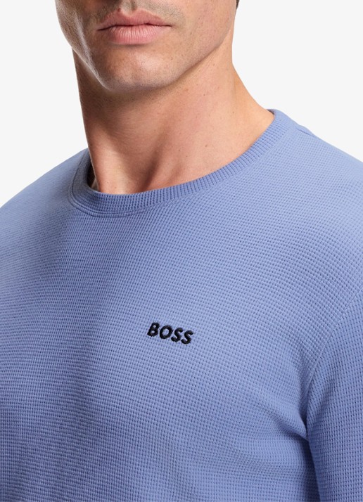 BOSS Pyjamatop met structuur en logo - detail 4 lichtblauw