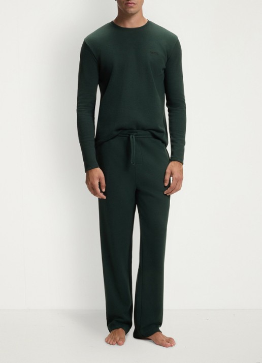 BOSS Pyjamatop met structuur en logo - voorkant 5 dark green-308