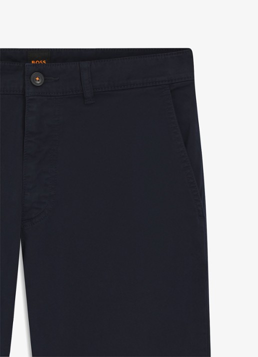 BOSS Regular-fit broek van elastisch katoenen satijn - detail 3 donkerblauw