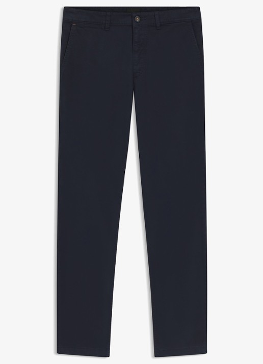 BOSS Regular-fit broek van elastisch katoenen satijn - voorkant 8 donkerblauw