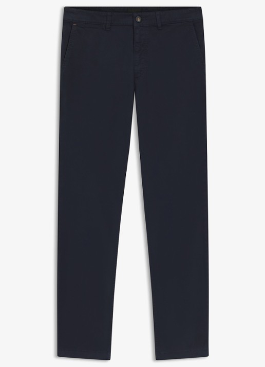 BOSS Regular-fit broek van elastisch katoenen satijn - voorkant 6 donkerblauw