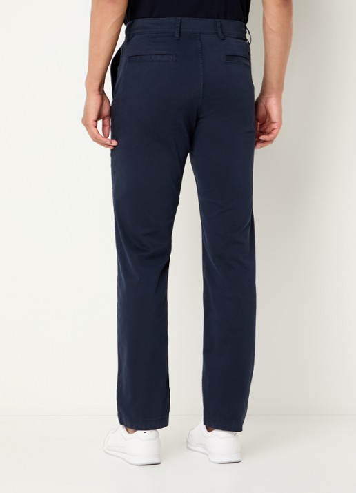 BOSS Regular-fit broek van elastisch katoenen satijn - achterkant middenblauw