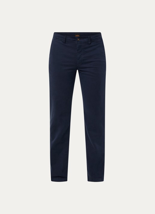 BOSS Regular-fit broek van elastisch katoenen satijn - voorkant 2 middenblauw
