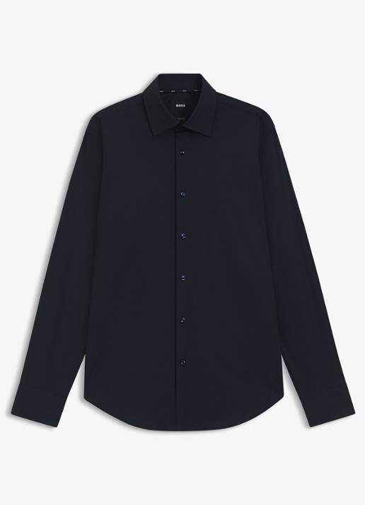 BOSS Regular fit overhemd in katoenblend - voorkant 5 blauw
