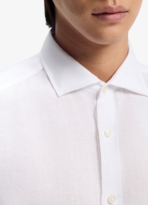 BOSS Regular fit overhemd in linnen met kent kraag - detail 2 wit
