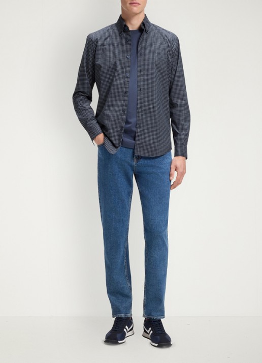 BOSS Regular fit overhemd met ruitdessin - voorkant 2 blauw