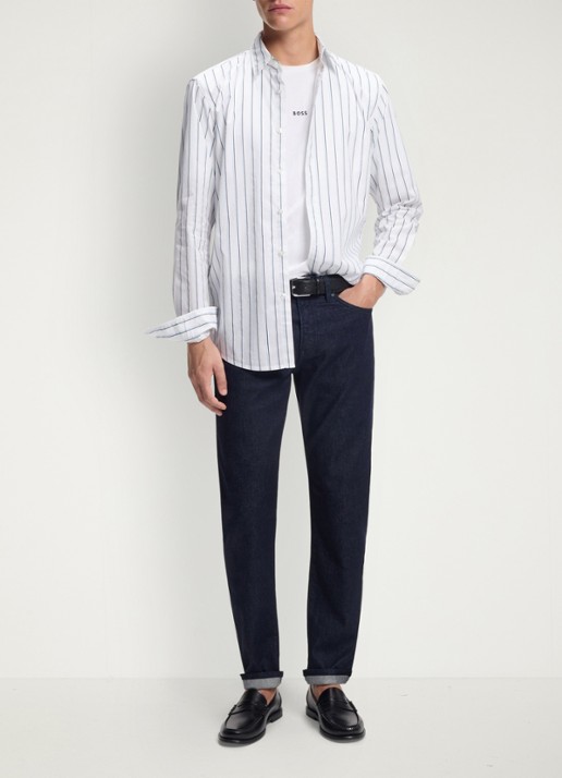 BOSS Regular fit overhemd met streepprint - voorkant 6 wit