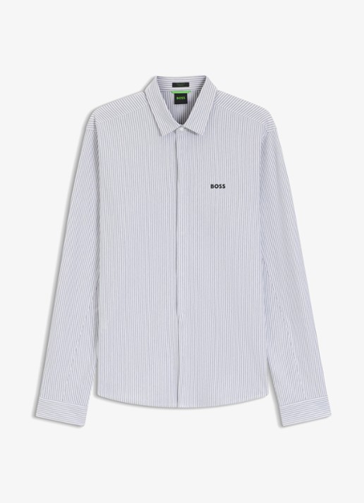 BOSS Regular fit overhemd met streepprint - voorkant 4 dark grey-026