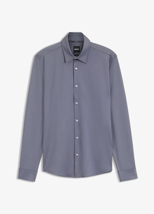 BOSS Regular fit overhemd met stretch - voorkant blauw