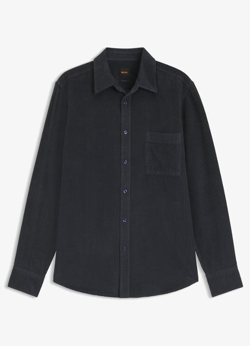 BOSS Regular fit overhemd van corduroy - voorkant 4 blauw