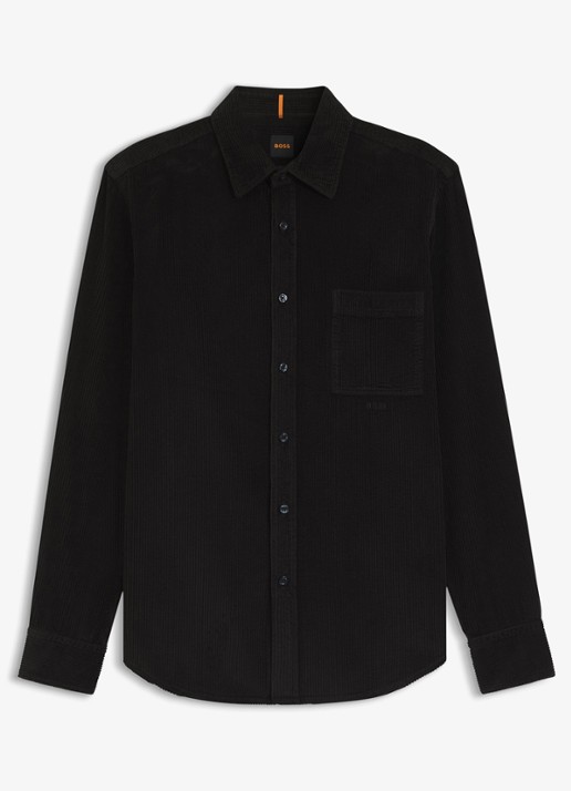 BOSS Regular-fit overhemd van katoenen corduroy - voorkant 2 zwart