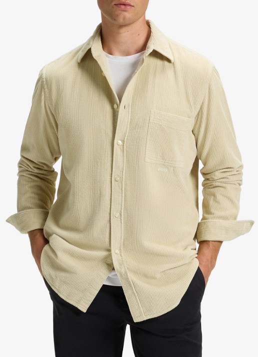 BOSS Regular-fit overhemd van katoenen corduroy - detail 4 beige