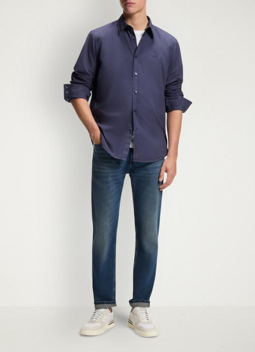 BOSS Regular-fit overhemd van katoenen popeline - voorkant 2 navy-418 / blauw