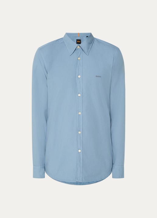 BOSS Regular-fit overhemd van katoenen popeline - voorkant 2 open blue-472 / lichtblauw