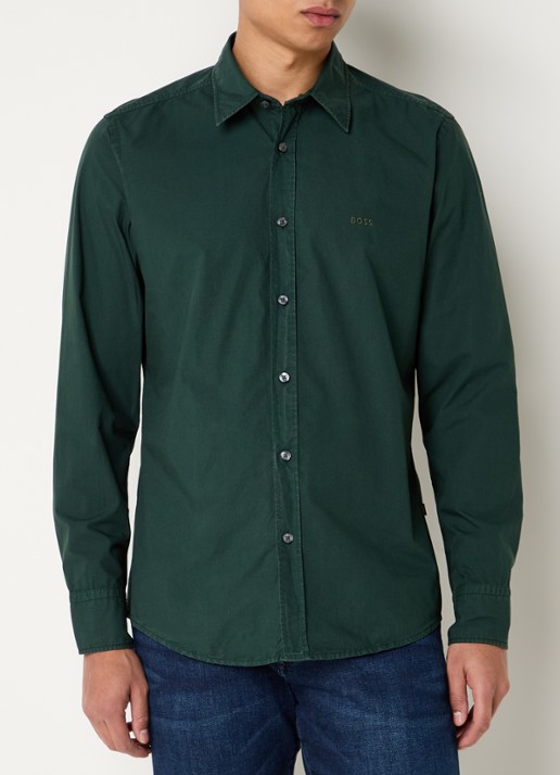 BOSS Regular-fit overhemd van katoenen popeline - detail 4 open green-350 / groen