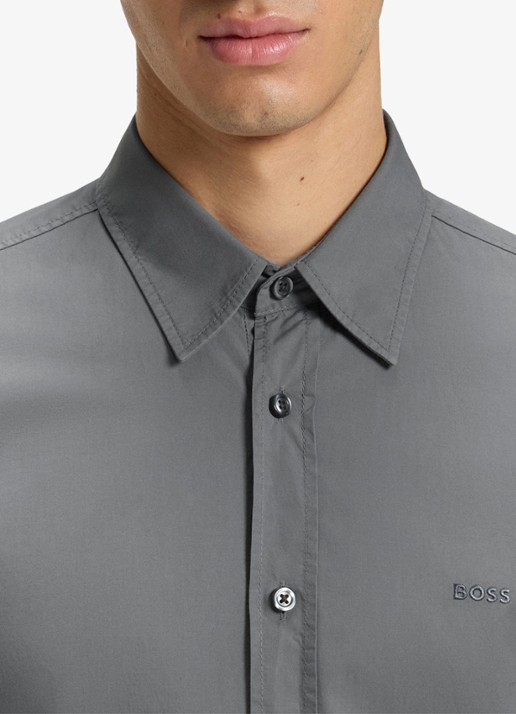 BOSS Regular-fit overhemd van katoenen popeline - detail 5 open grey-062 / grijs