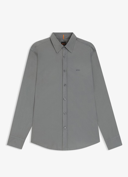 BOSS Regular-fit overhemd van katoenen popeline - voorkant 2 open grey-062 / grijs