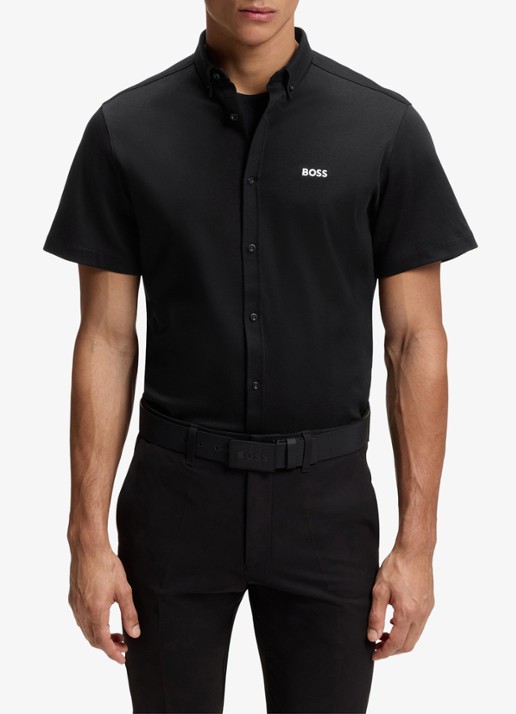 BOSS Regular-fit overhemd van kreukbestendige katoenen jersey