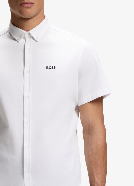BOSS Regular-fit overhemd van kreukbestendige katoenen jersey - detail 4 white-100 / wit