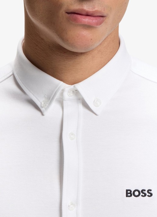 BOSS Regular-fit overhemd van kreukbestendige katoenen jersey - detail 5 white-100 / wit