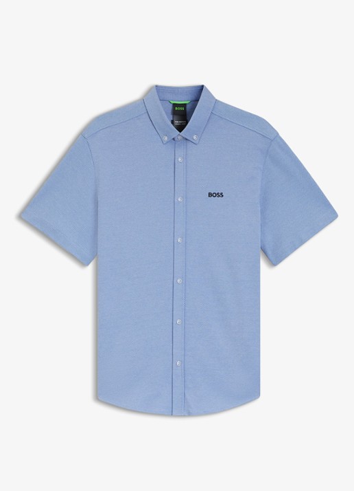 BOSS Regular-fit overhemd van kreukbestendige katoenen jersey - voorkant 2 light/pastel blue-459 / blauw