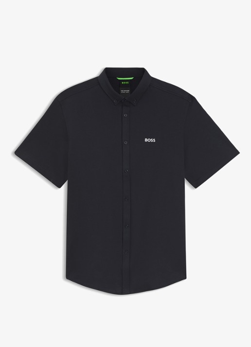 BOSS Regular-fit overhemd van kreukbestendige katoenen jersey - voorkant 5 dark blue-402 / blauw