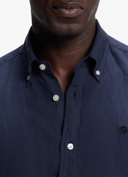 BOSS Regular fit overhemd van linnen - detail 6 blauw
