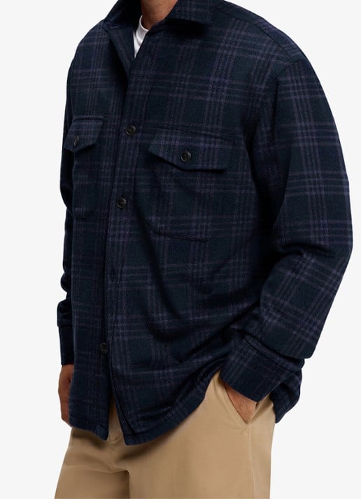 BOSS Regular fit overshirt met ruit dessin - detail 5 blauw