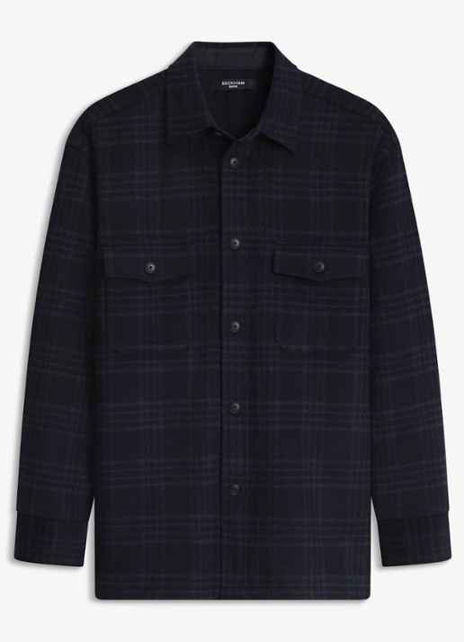 BOSS Regular fit overshirt met ruit dessin - voorkant blauw