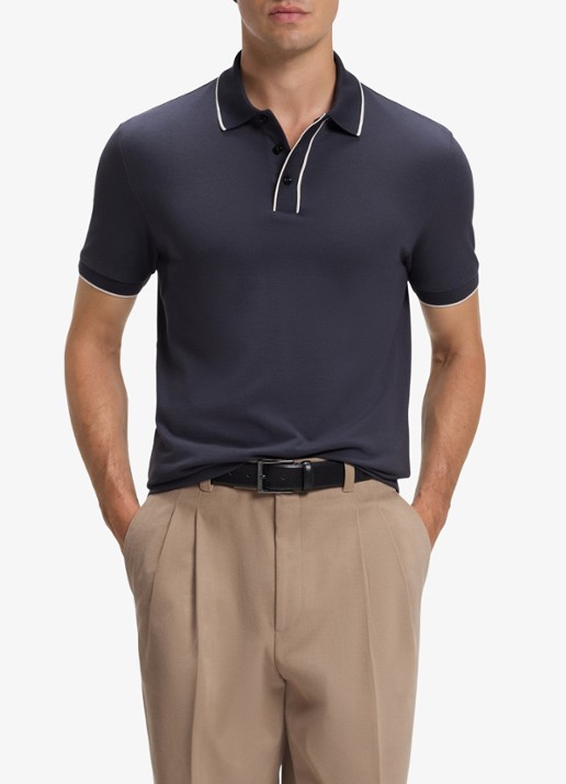 BOSS Regular fit polo met gestreept detail - detail 2 open blue-479 / blauw