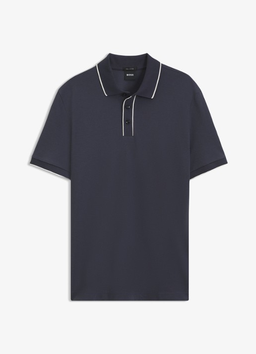 BOSS Regular fit polo met gestreept detail - voorkant open blue-479 / blauw