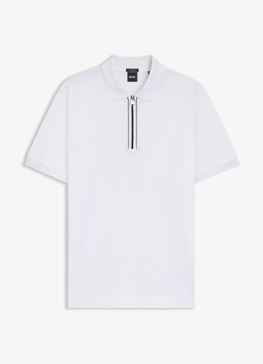 BOSS Regular fit polo met halve rits - voorkant wit