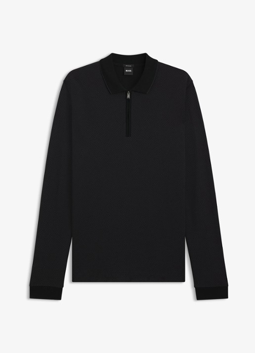 BOSS Regular fit polo met halve rits - voorkant 2 zwart