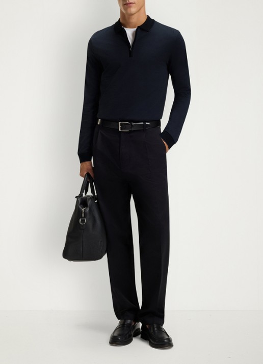 BOSS Regular fit polo met halve rits - voorkant 3 zwart