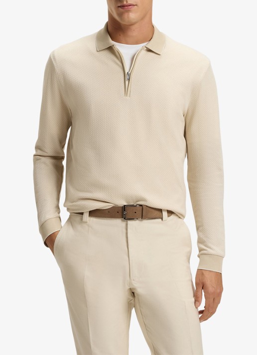 BOSS Regular fit polo met halve rits - detail 3 beige
