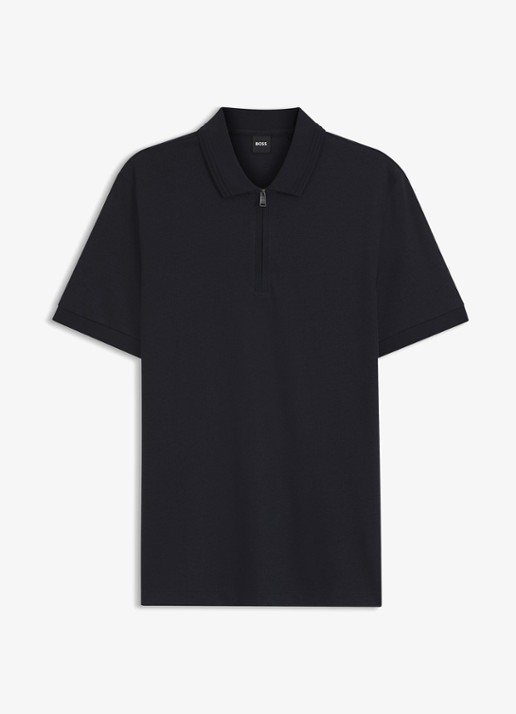 BOSS Regular fit polo met halve rits - voorkant 4 donkerblauw