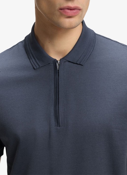 BOSS Regular fit polo met halve rits - detail 5 blauwgrijs