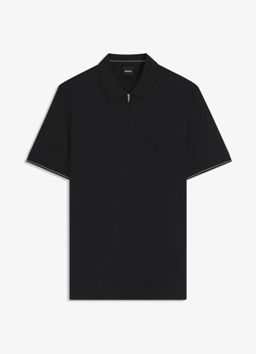 BOSS Regular fit polo met halve rits - voorkant 2 zwart