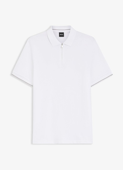 BOSS Regular fit polo met halve rits - voorkant 2 wit
