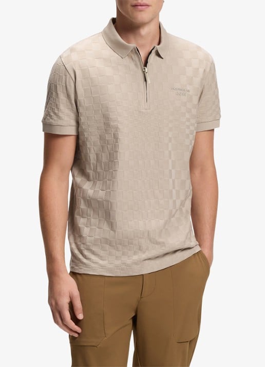 BOSS Regular fit polo met ingebreid patroon en halve rits