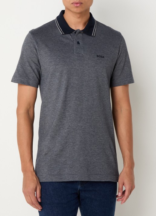 BOSS Regular fit polo met logo - detail donkerblauw