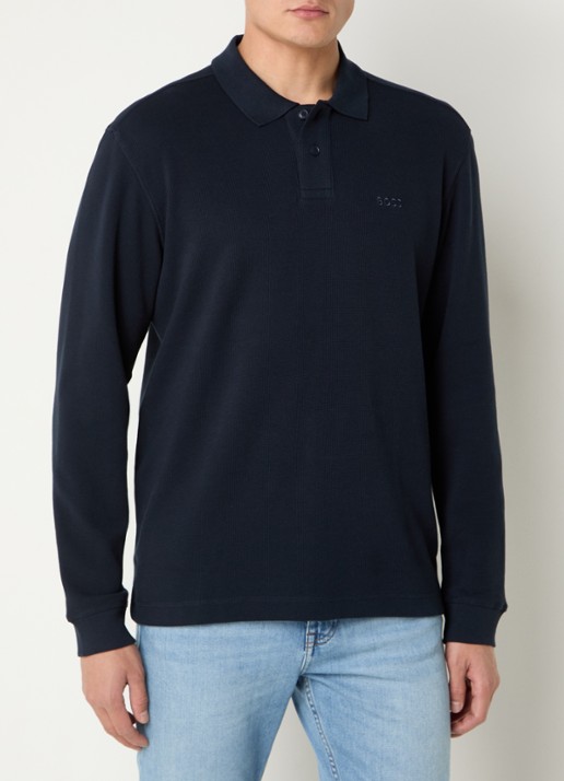 BOSS Regular fit polo met logo - detail 3 donkerblauw