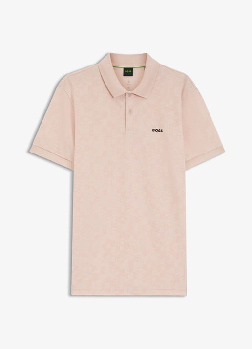 BOSS Regular fit polo met logoprint - voorkant zalmroze