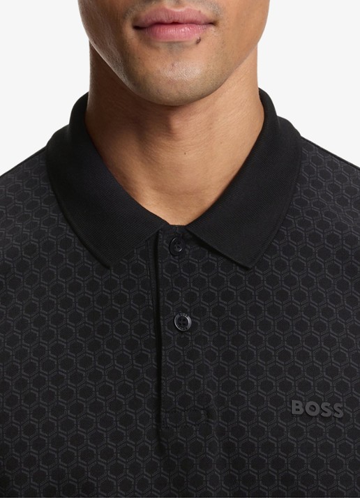 BOSS Regular fit polo met structuur  - detail 2 zwart