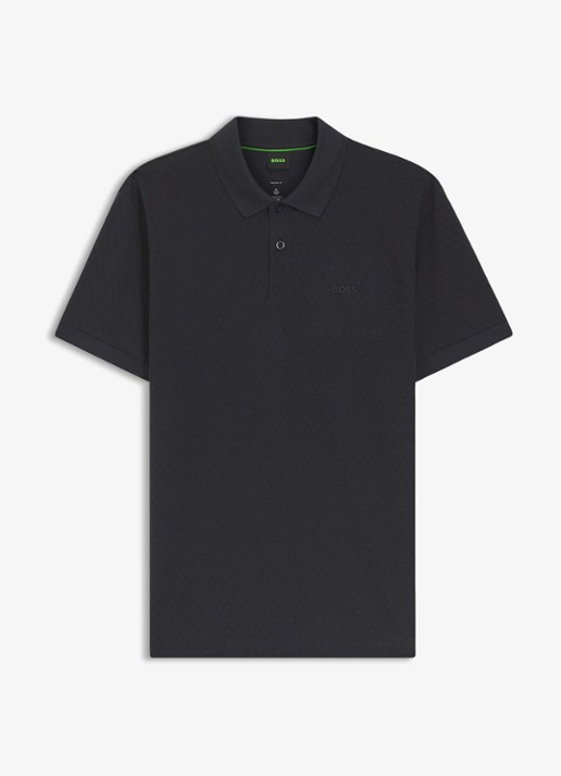 BOSS Regular fit polo met structuur  - voorkant donkerblauw