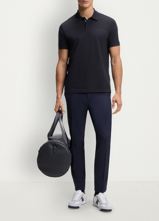 BOSS Regular fit polo met structuur  - voorkant 2 donkerblauw