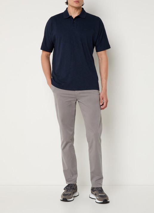 BOSS Regular fit polo van jersey met logo  - voorkant 4 donkerblauw