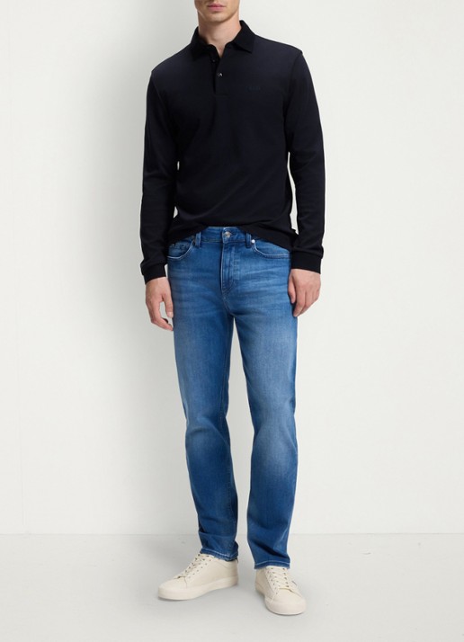 BOSS Regular fit polo van katoen - voorkant 2 donkerblauw
